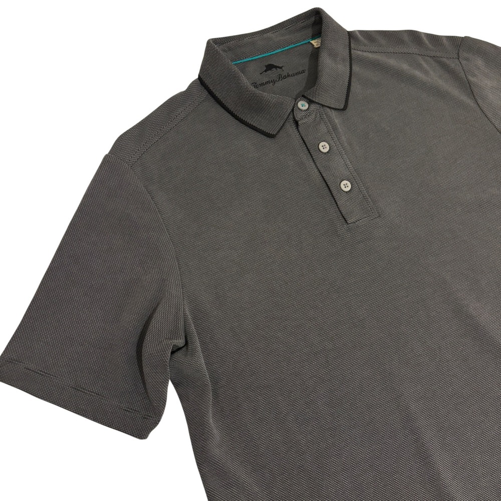 Tommy Bahama Dark Charcoal Gray Pullover Polo Shirt Mens M Short Sleeve Summer